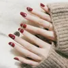Fałszywe paznokcie paznokcie sztuka 24pc/zestaw czerwony złoty brokat kolor fałszywy japońska panna młoda 24pcs elegancki wina rok