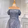 Feestjurken Blauw Off-Shoulder Moderne Avondjurk 2024 Aangepaste Kralen Over Rok Elegante Jurken Voor Vrouwen