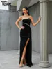 Günlük elbiseler yesesexy spagetti kadife bölünmüş gece elbise siyah zarif parti kadınlar için 2024 vestidos