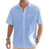 남자 캐주얼 셔츠 여름 남자 짧은 소매 옷깃 칼라 버튼 단색 탑 빈티지 휴가 셔츠와 블라우스 남성