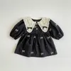 Кружевные платья с вышивкой для маленьких девочек, осенний комбинезон для маленьких девочек, детский комбинезон с длинными рукавами 240305
