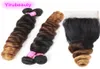 Cheveux humains indiens ombrés 1B430 Loose Wave, lots de 3 avec fermeture en dentelle 4x4, avec Baby Hair, 4 pièces, Loose Wave2745078