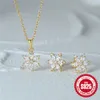 CANNER Real 925 Sterling Silver 3Pcs Set Fashion Sweet Zircon Flower Pendant Earrings Necklace For Women Wedding Fine Jewelry 240305