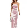 Summer Women's Solid Color Wrapped Chest Elastic Open Back Satin Dress