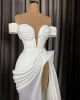 Sexy White Evening Dresses Long Off Shoulder Satin with High Slit Arabic African Women Formal Party Gowns Prom Dress Custom Made BC11985