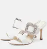 Summer Luxury Women Gable Satin Sandals Shoes Crystal-embelled Buckle Round Open Toe Mules Slip On Casual Walking EU35-43