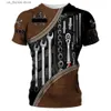 Herr t-shirts Summer Mechanic Custom Mens T-shirt 3D All-Over Printed Cotton Short-Slved Shirt Fashion Personlig tröja Strtwear Y240314