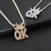 Hip Hop couronne bulle Alphabet numéro combinaison pendentif avec Micro ensemble Zircon personnalité à la mode collier créatif