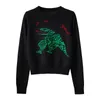 Designer Damenpullover Stickerei Dinosaurier Langarm Wolle Stricken Sweed Sweatd Gestreifte Pullover Lässige lose Poop Collus