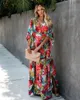 Plus Size Womens Summer Loose Kimono Maxi Dress Wrap V Neck 34 Sleeve Floral Print Slit Long Dresses 240312