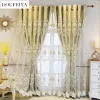 Curtains European Embroider Tulle Double Layer Luxury Curtains for Living Room Bedroom Embossed Design Blackout Villa Window Sheer Custom