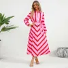 2024 New Fashion Slim Fit Temperament Button Open Striped Shirt Dress Popular for Women