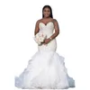 Abiti a sirena Abiti da sposa in rilievo Collo a cuore Senza maniche Allacciatura Plus Size Abito da sposa Increspature Lunghezza pavimento Abito da sposa africano 2024