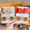 Hair Accessories 2Pcs/Set Children Lovely Soft Colors Bowknot Wide Hairbands Baby Girls Checkerboard Sunglasses Set Kids