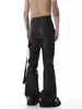 Reddachic Black Wax Coated Flare Jeans Men Stretchy Fitted Matt Textured Bootcut Pants Flowy Belt Vintage Y2K Hip Hop Trousers 240309