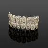 Gruppo scala intarsiata diamante quadrato zirconio grandi denti d'oro personalità hip hop rap divertente corpo di gioielli per bretelle maschili e femminili