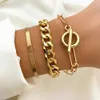 Bangle fnio Trendy OT Buckle Chain Armband Set for Women Gold Color Link Chain Bangle Female Fashion Jewelry Giftl2403