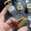 Orologio sportivo da uomo al quarzo digitale in oro trasparente 5600, ora mondiale, resistenza all'acqua, con funzionalità complete, quadrante grande, serie di orologi in rovere ghiacciato