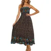Casual Dresses Boho Floral Printing Dress Strapless Sleeveless Ruffle Hem Sundress Beach Style Maxi Tiered Vestidos