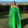 Elegante longo verde chiffon vestidos de baile a linha barco pescoço plissado até o chão vestidos de noche vestidos de noite para mulher