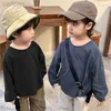 T-shirts Pure Baby Boys Cotton T-shirts Spring Autumn New Girls Solid Color Kids Tops Långärmad Loose Toddlers Children Casual Tees LDD240314