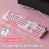 Pink Keboard 104 Keys Layout LED White Backlit Round Keycaps Green Switch Mechanical Keyboard for Notebook PC 240304