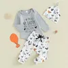 Clothing Sets Baby Girls Boys Fall Outfits Letter Chick Print Long Sleeve Rompers Rooster Hen Pants Hat 3Pcs Clothes Set