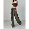 Women's Jeans Retro Demin Cargo Pants Women Y2k Streetwear Casual Baggy Straight Trousers Fashion Wide Leg Pockets Joggers Jean