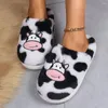 Slippers Unisex Koe Volwassen Huis Antislip Pluche Katoen Leuke Cartoon Flats Voor Winter Binnen