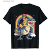 Herr t-shirts tyska herde ridning dinosaurie t rex tshirt för män regnbåg t-shirt bomull design toppar t shirt faddish mens t shirts y240321