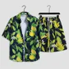 Designer kostym snabbvåg sommarstrandskjorta herr hawaiian semester kortärmad trendig blomma solskyddsmedel täcker set kjqh