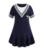 Retailwhole Baby Girls Navy Pleated Brodered Princess Dress Orsakliga klänningar Barn Fashion Designers Kläder barn Boutiq1164694