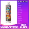 도매 오리지널 Vapme Crystal 7000 퍼프 일회용 vapes 주스 7K 퍼프 vape 펜 장치 14ml 사전 채워진 카트 30 맛 메쉬 코일 650mAh 배터리 E 담배