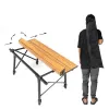 Furnishings Outdoor Camping Telescopic Folding Table Wood Grain Aluminum Alloy Desk Picnic Barbecue Selfdriving Travel Table