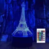 Tafellampen 1 pc Eiffeltoren 3D LED Visual Acryl Night Light met externe 16 kleuren veranderen Dimable USB aangedreven slaapkamer decoratie tafellamp Verjaardag Chris Chris