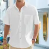 Camisas casuales para hombres Camisa de rebeca Cuello de solapa elegante Top de negocios transpirable de verano para oficina o playa Color sólido Ajuste suelto