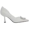 Talon haut diamant talons fins 7 cm été blanc fête de mariage chaussures simples pointu bouton carré strass Sexy femmes chaussures 240306