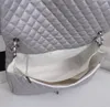 Sac fourre-tout à motif litchi de luxe pour femmes, sac à bandoulière de grande capacité, sac à main en cuir, chaîne matérielle en argent Antique, sac messager de voyage pour femmes