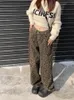 Slergiri Leopard Print Jeans Womens Y2k Retro Loose High Waist Straight Casual Wideleg Pants Harajuku Streetwear 240307