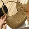 Designer klasyczny torba plażowa Raffii koszyk słomy szydełko z paskiem torebki księżycowe kobiety miękka plisowana torba