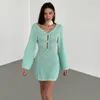 Sexy Women V-neck Silk Satin Dress Women Spring Long Sleeve A-Line Mini Dress Elegant Solid Long Sleeve Party Dress Female J240314