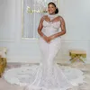 2024 Plus Size Mermaid Wedding Dress for Bride Bridal Gowns High Neck Luxury Long Sleeves Beaded Lace Rhinestones Wedding Gowns for African Black Women Girls NW137