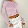 Kadın Tişörtleri Combhasaki Vintage Y2K Retro Slim Fit Crop Teps Uzun Kollu Mürettebat Boyun Boyun Düz Renk Temel Tasarruf Tişörtleri Başparmak Delikleri