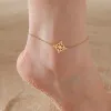 Witch Knot Anklet Women 14k Yellow Gold Double Layer Beads Chain Ankle Bracelet Witchcraft Jewelry Summer Accessories