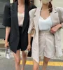 Fatos femininos moda coreana meninas blazer com shorts duas peças conjunto primavera verão design dividido na parte traseira mangas curtas jaqueta mulheres