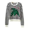Designer Women's Sweaters Embroidery Dinosaur Long Sleeve Wool Knitting Sweed Sweatd Striped Sweaters Casual Loose Poop Collus