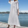 Casual Kleider Lose Gestreiften Maxi Hemd Kleid Frauen Baumwolle Langarm Button Down Swing Frauen Sommer Elegante Vestidos