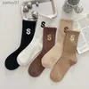 Kids Socks 1 Pairs Winter Warm Women S Letter Retro Cotton Loose Warm Thicken Thermal Mid-tube Solid Color Korean Japanese Student Socks yq240314