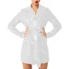 Col rabattu ceinturé femmes Trench manteau à manches longues mode décontracté brillant PVC cuir femmes pardessus Streetwear grande taille 7XL