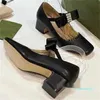 Designer Style Square Head Leather Elegant Middle Heel Thick Heel Four Seasons Single Shoes